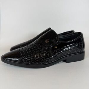 Formal Casual Men's Shoe-Glossy Black Textured Loafer-Non-Slip Sole/EU 42/ US 9